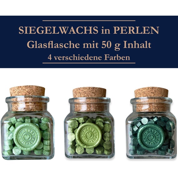 50 g Siegelwachs in Flaschen - Perlen "Octagon" in 4 Grüntönen