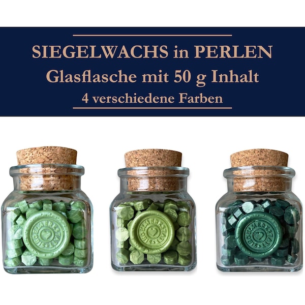 50 g Siegelwachs in Flaschen - Perlen "Octagon" in 4 Grüntönen
