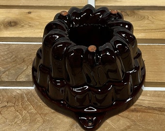 Vintage Stoneware Bundt Cake Mold - Baking Form Handmade in Germany Brown Glazed Pottery Bakeware Cake Pan Gelatin Sauce Pudding Formware