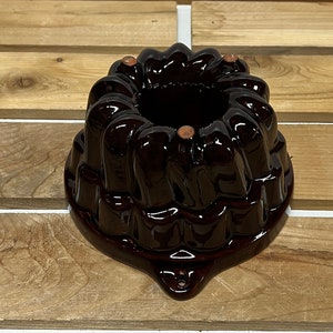 Vintage Stoneware Bundt Cake Mold - Baking Form Handmade in Germany Brown Glazed Pottery Bakeware Cake Pan Gelatin Sauce Pudding Formware