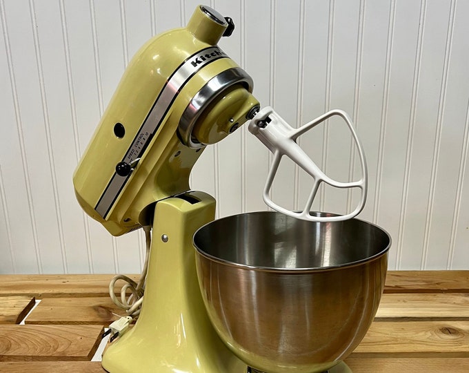 Restored Vintage Yellow 1960s Kitchenaid K45 Electric Tilt Head Stand