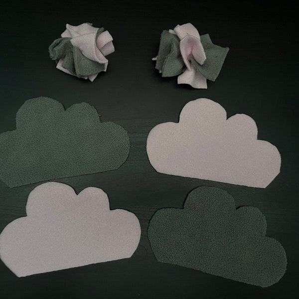 Sugar Glider Bonding Blanket And Pom Pom Set - 4 Blankets - 2 Pom Poms - Pink And Grey Cloud