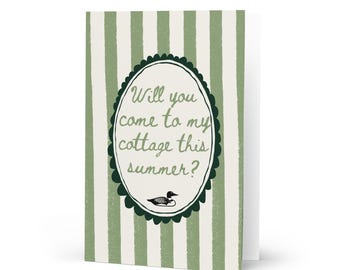 ¿Vendrás a mi cabaña este verano? – Tarjeta de San Valentín inspirada en una rivalidad acalorada / Romance de hockey / Interior en blanco