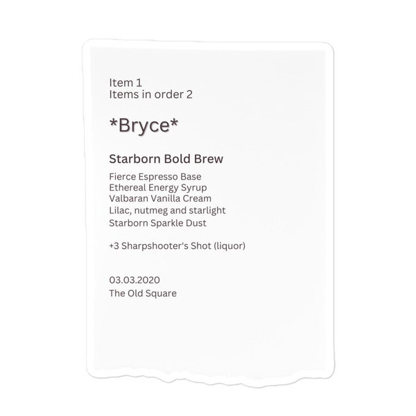 Crescent City Series | Coffee Label, Bryces Coffee Order, Bryce Quinlan Bubble-free stickers