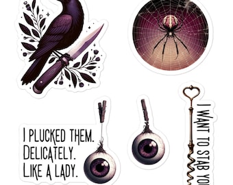 Butcher & Blackbird | I plucked them. delicately. Like a lady, blackbird and knife tattoo image, orb weaver  Bubble-free stickers