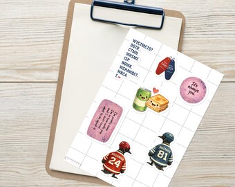 Hoja de pegatinas de rivalidad apasionada / Paquete definitivo para fans / Citas románticas y chistes de hockey