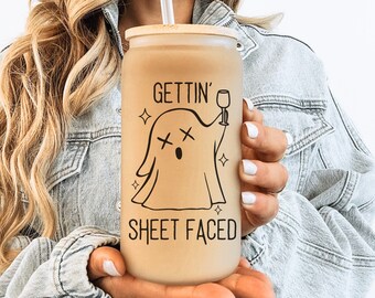 Vaso de vidrio esmerilado con forma de hoja de fantasma de Halloween divertido, taza de café helado con forma de hoja de fantasma, vaso para beber con forma de hoja de fantasma divertido para Halloween, recuerdo de fiesta de fantasmas