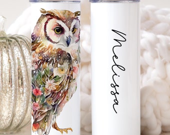 Personalized Owl Gifts for Women, Owl Tumbler Cup, Owl Themed Gifts, Floral Owl Gift, Owl Lover, Animal Lover Owl Coffee Tumbler with Straw