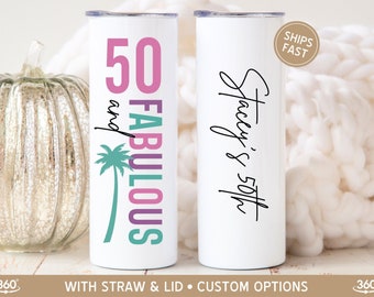 50 and Fabulous 50th Birthday Tumbler, 50th Birthday Trip Cup, Best Friend 50th Birthday Gift for Women, Happy 50th Birthday Trip, Fifty Mug