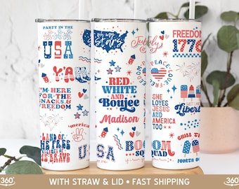 Custom 4th of July Tumbler, Patriotic Fourth of July Party Cup, July 4th American Babe USA Flag Retro Mug, Independence Day BBQ Travel Mug