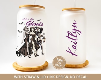 Let's Go Ghouls Halloween Frosted Glass Tumbler, Vintage Halloween Iced Coffee Cup, Retro Halloween Friends Let's Go Ghouls Bachelorette Mug