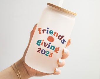 Friendsgiving Thanksgiving Favors for Guests, Friends Gifts for Thanksgiving Dinner, Pumpkin Iced Coffee Frosted Cups, Fall Beer Can Glass