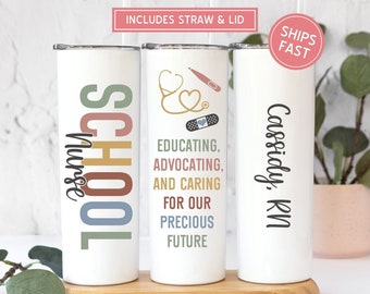 School Nurse Tumbler, Personalized School Nurse Appreciation Gifts, Elementary School Nurse Gifts for Women, Custom Nurse Travel Coffee Mug