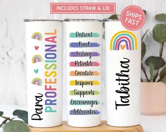 Paraprofessional Tumbler Para Gifts, Para Appreciation Gift for Teachers Aide, Behavior Paraprofessional Mug 20oz Tumbler with Straw
