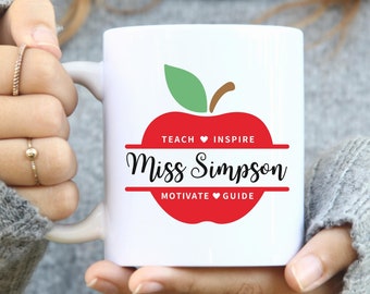 Personalized Teacher Mug, Teacher Apple Gift, Custom Teacher Cup, Custom Teacher Gifts, Teacher Appreciation Week, Teacher End of Year Gift