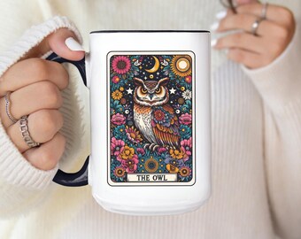 Personalized Owl Mug Tarot Card Mug, Owl Coffee Mug, Owl Themed Gifts, Floral Owl Gift, Owl Lover Ceramic, Animal Lover Owl Gifts for Women