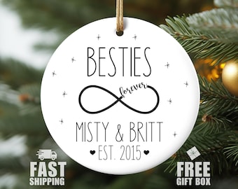 Personalized Best Friend Ornament Gift, Custom Besties Ornament, Christmas Ornament, Cute Minimalist Friendship Ornament, Best Friend Gift