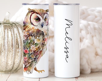 Personalized Owl Gifts for Women, Owl Tumbler Cup, Owl Themed Gifts, Floral Owl Gift, Owl Lover, Animal Lover Owl Coffee Tumbler with Straw