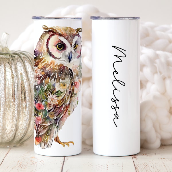 Personalized Owl Gifts for Women, Owl Tumbler Cup, Owl Themed Gifts, Floral Owl Gift, Owl Lover, Animal Lover Owl Coffee Tumbler with Straw