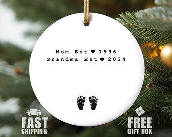 Personalized New Grandma Ornament, First Time Grandma Mom to Grandma Gift, Grandma Est Christmas Ornament, Pregnancy Announcement Ornament