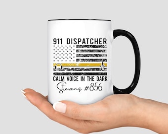 911 Dispatcher Gift, 911 Dispatcher Tumbler, Thin Gold Line Dispatcher Cup, Personalized Telecommunicator Telecommunications Gift Coffee Mug