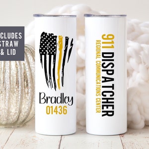 911 Dispatcher Gifts for Telecommunicator Week, 20oz or 30oz 911 Dispatcher Tumbler, Thin Gold Line Telecommunications Week Dispatcher Flag
