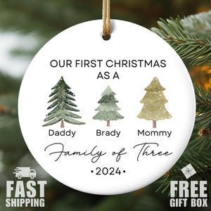 Family of Three Ornament Personalized, Family of 3 Christmas Ornament, First Christmas Ornament, New Baby Ornament, Christmas Tree Ornament