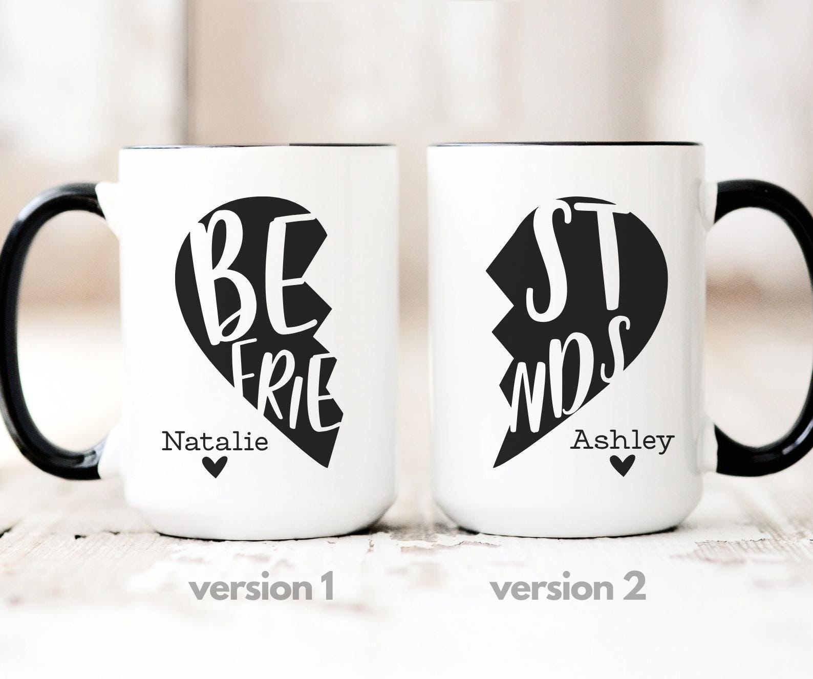 Best Friends Heart Mug, BFF Gifts for Her, Personalized Best Friend Gifts, Custom Friendship Mug Gift for Bestie Forever Friends Set of Mugs