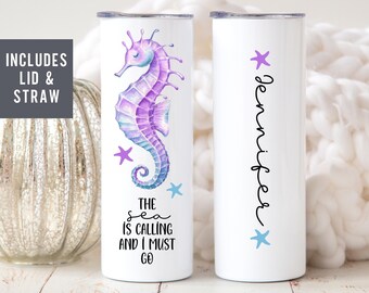 Sea Horse Tumbler Cup, Sea Tumbler Ocean Theme Gift, Ocean Lover Gift, Sea Life Sea Lover Gift, Seahorse Nautical Gifts for Women