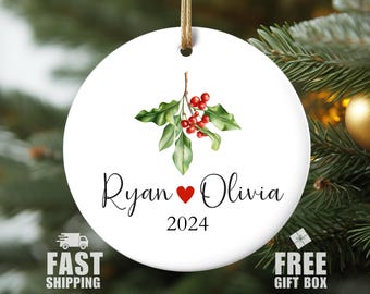Personalized Couples Christmas Ornament, Custom Mistletoe Ornament, Dating Couples Ornament with Names, First Christmas Together Couple Gift