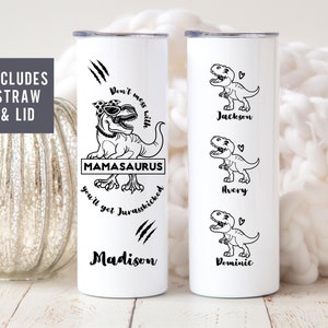 Mamasaurus Tumbler Cup, Nanasaurus Grandma Gift, Mothers Day Gift, Mom Gift, Personalized Mom Cup Kids Names, Dinosaur Gigisaurus Gigi Gift