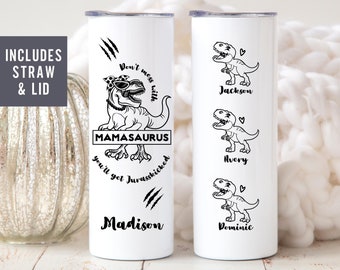Mamasaurus Tumbler Cup, Nanasaurus Grandma Gift, Mothers Day Gift, Mom Gift, Personalized Mom Cup Kids Names, Dinosaur Gigisaurus Gigi Gift