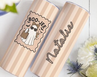 Boo-Jee Ghost Halloween Tumbler Cup, Funny Boojee Leopard Ghost Cup, Fall Gift for Girly Halloween Lover