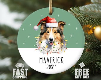 Personalized Sheltie Ornament Dog Owner Gift, Shetland Sheepdog Christmas Ornament, Custom Pet Ornament, Sheltie Lovers Dog Ornament