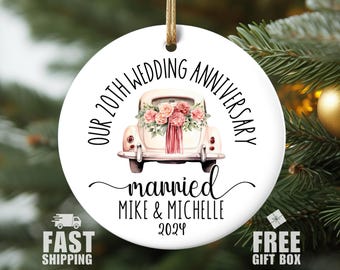 Wedding Anniversary Ornament, Milestone Anniversary Gift by Year, 10th 20th 25th 40th 50th Years Married Gift Anniversary Christmas Ornament