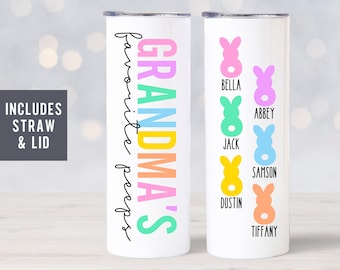 Grandmas Peeps Grandma Gift, Nanas Peeps Nana Gift, Custom Grandma Tumbler Cup with Grandchildren Names, Peeps Bunnies Easter Bunny Tumbler