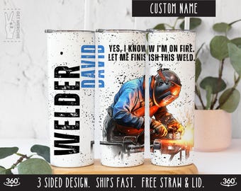 Personalized Welder Tumbler Cup, Funny Welder Gifts for Men, Custom Welder Husband Gift, Welder Art Travel Mug for Welding Teacher Gift