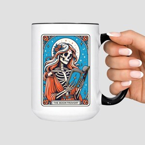 Booktrovert Mug Tarot Card Reading Mug, Book Lover Tarot Card Mug, Bookworm Gifts for Book Lovers, Bookish Skeleton Girl Reader Coffee Mug