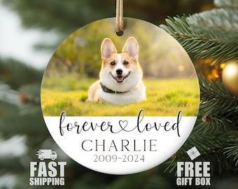 Dog Memorial Ornament with Photo, Custom Pet Loss Ornament Pet Sympathy Gift, Forever Loved Pet Memorial Ornament, Cat Dog Portrait Memorial