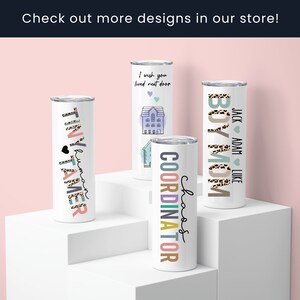 a group of three personalized tumbles sitting on top of a shelf