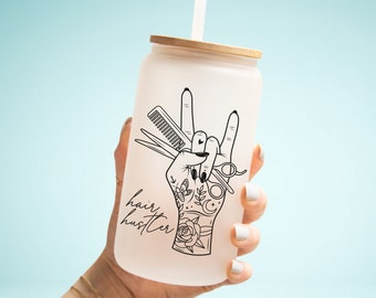 Hair Stylist Gift Frosted Glass Tumbler, Badass Hairstylist Gift Ideas, Hairdresser Gift Hair Stylist Tumbler, Iced Coffee Hair Stylist Cup