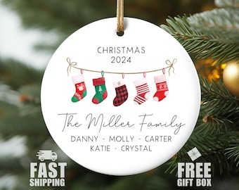 Personalized Family Stocking Ornament, Family of 3 Christmas Ornament, Family of 4 Christmas Ornament, Stockings Ornament with Family Names