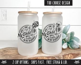 When it Comes to My Children Edgy Mom and Dad New Parents Gifts, Skeleton Mom Skeleton Dad Mug, Sarcastic Mama Bear Papa Bear Glass Tumbler