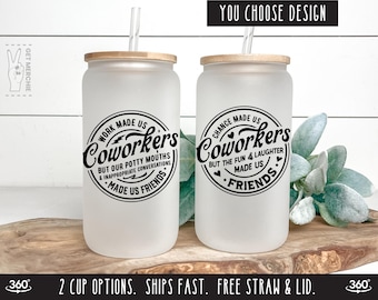 Chance Made Us Coworkers Frosted Glass Tumbler, Work Made Us Coworkers Work Bestie Iced Coffee Cup, A Job Made Us Coworkers Colleague Gift