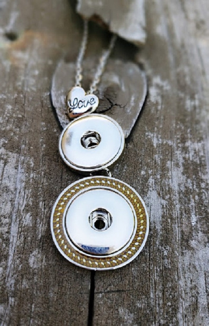 Silver Charm Necklace Gingersnap Style Charm Necklace Two Tone Snap Necklace -Double Snap Necklace Snap Jewelry Snap Necklace