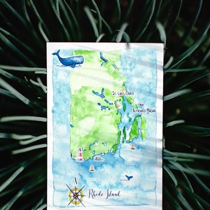 Carte de mariage aquarelle personnalisée, carte du Rhode Island, carte de mariage personnalisée dessinée à la main pour réserver une date, itinéraire, papeterie