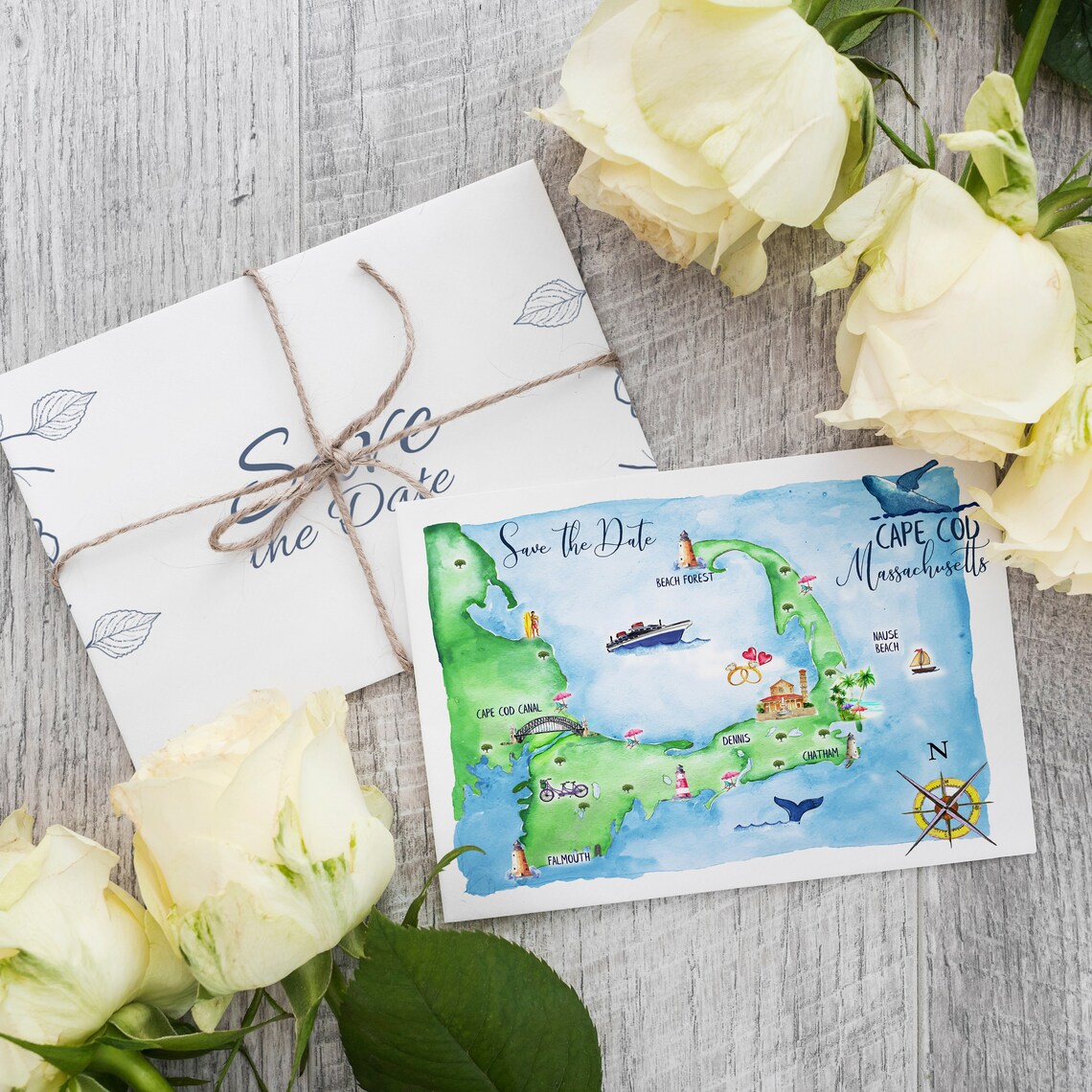 Custom Watercolor Wedding Map, Cape Cod Map, Personalized Hand Drawn ...