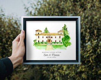 Custom Watercolor Wedding Venue Portrait, Wedding Gift