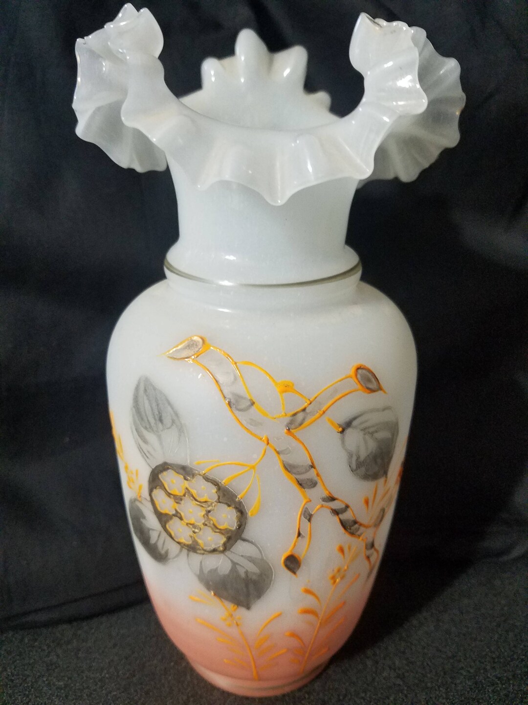 Bristol Satin Painted Glass Gold Trim Vase Etsy