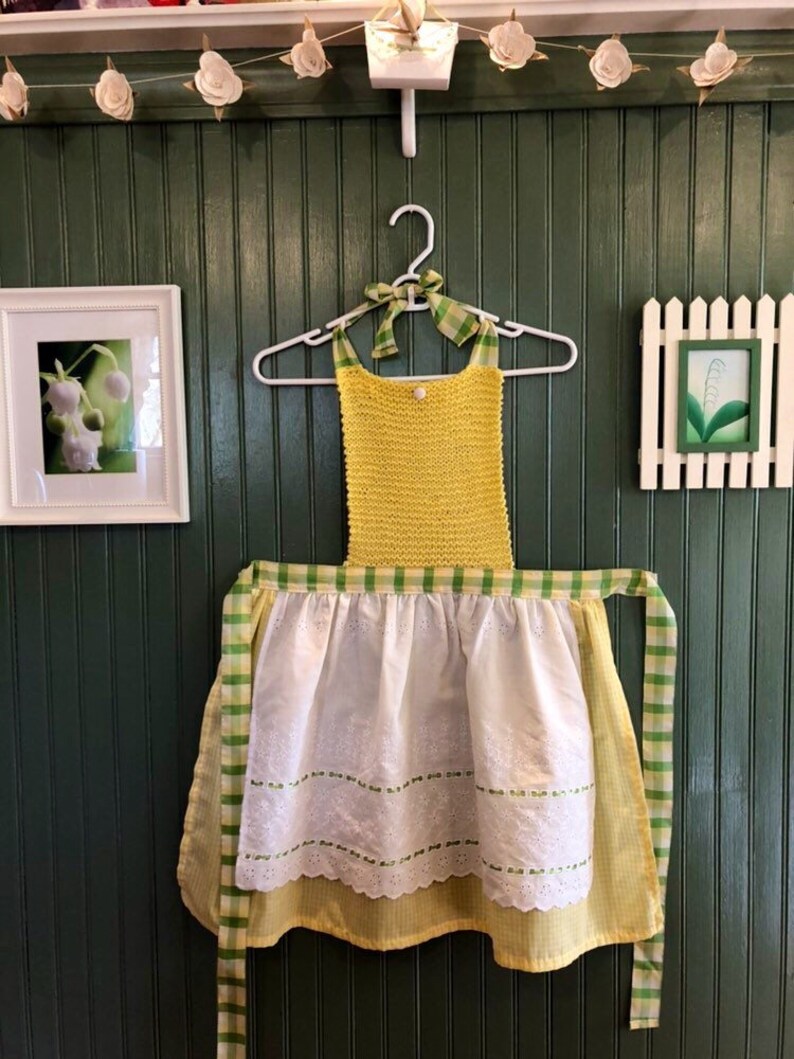 Pretty apron sunny yellow apron FANCY apron Handknit top Etsy